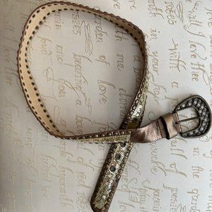 Gold Studded and Sequined Leather Belt Size M